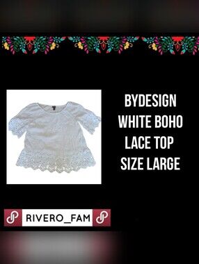 BYDESIGN | WHITE BOHO LACE TOP | SIZE LARGE